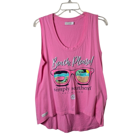 Simply Southern Beach Please Graphic Tank Pink Sunglasses Turtle  Boho Relax S - Picture 2 of 11